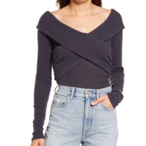 Free People Women's Poppy Seed Ribbed Off The Shoulder Marley Blouse Top